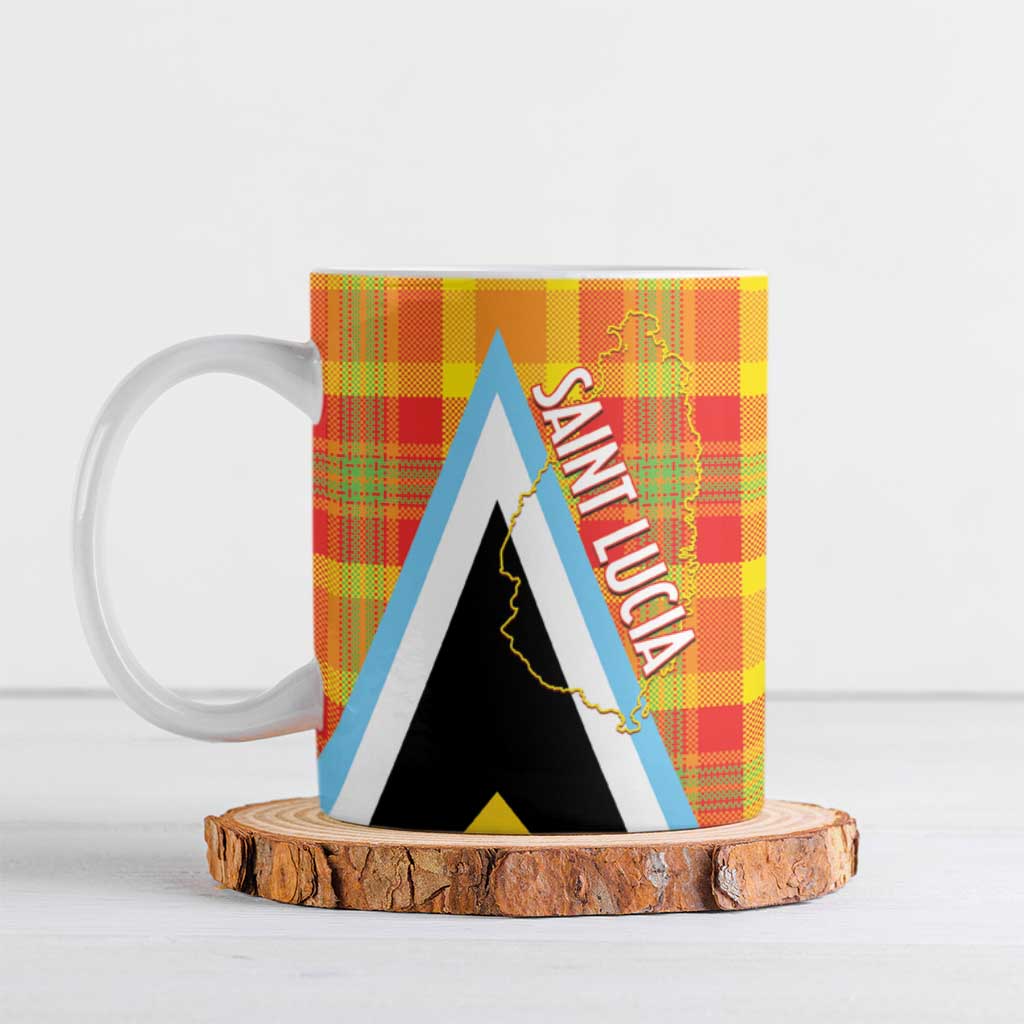 Saint Lucia Creole Day Ceramic Mug Bon Fete Jounen Kweyol Madras Pattern - Wonder Print Shop