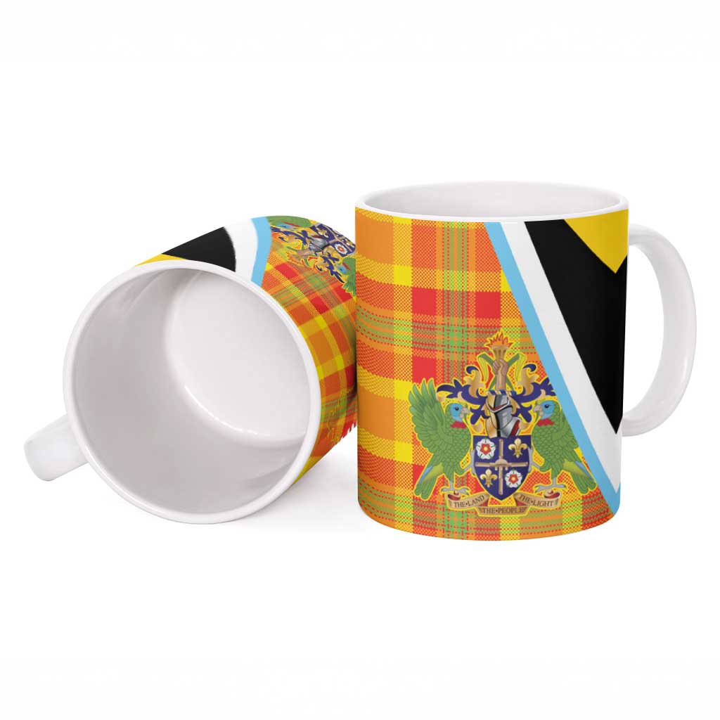 Saint Lucia Creole Day Ceramic Mug Bon Fete Jounen Kweyol Madras Pattern - Wonder Print Shop