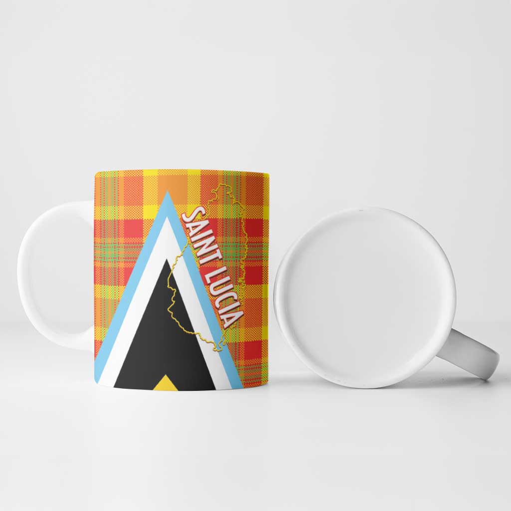 Saint Lucia Creole Day Ceramic Mug Bon Fete Jounen Kweyol Madras Pattern - Wonder Print Shop