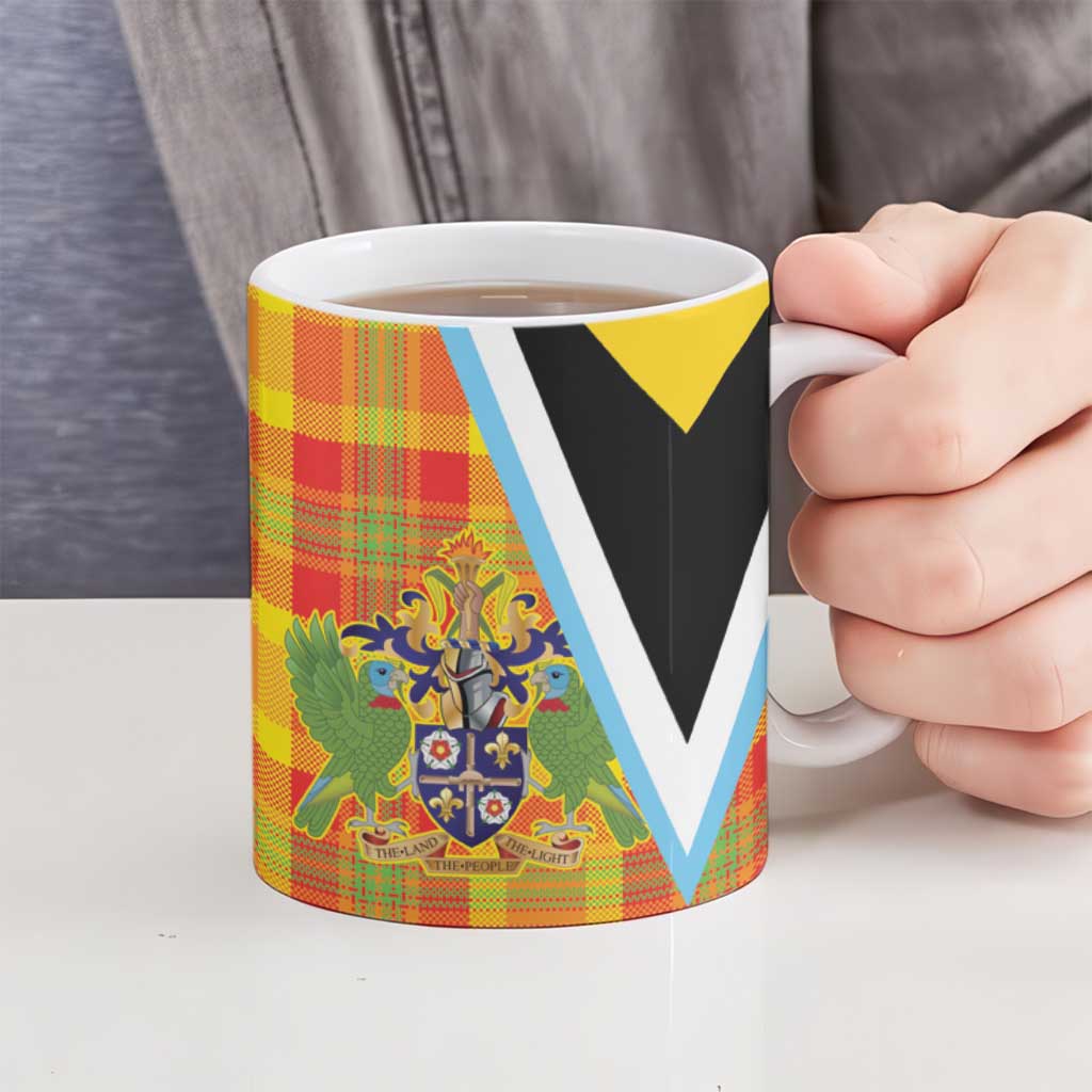 Saint Lucia Creole Day Ceramic Mug Bon Fete Jounen Kweyol Madras Pattern - Wonder Print Shop