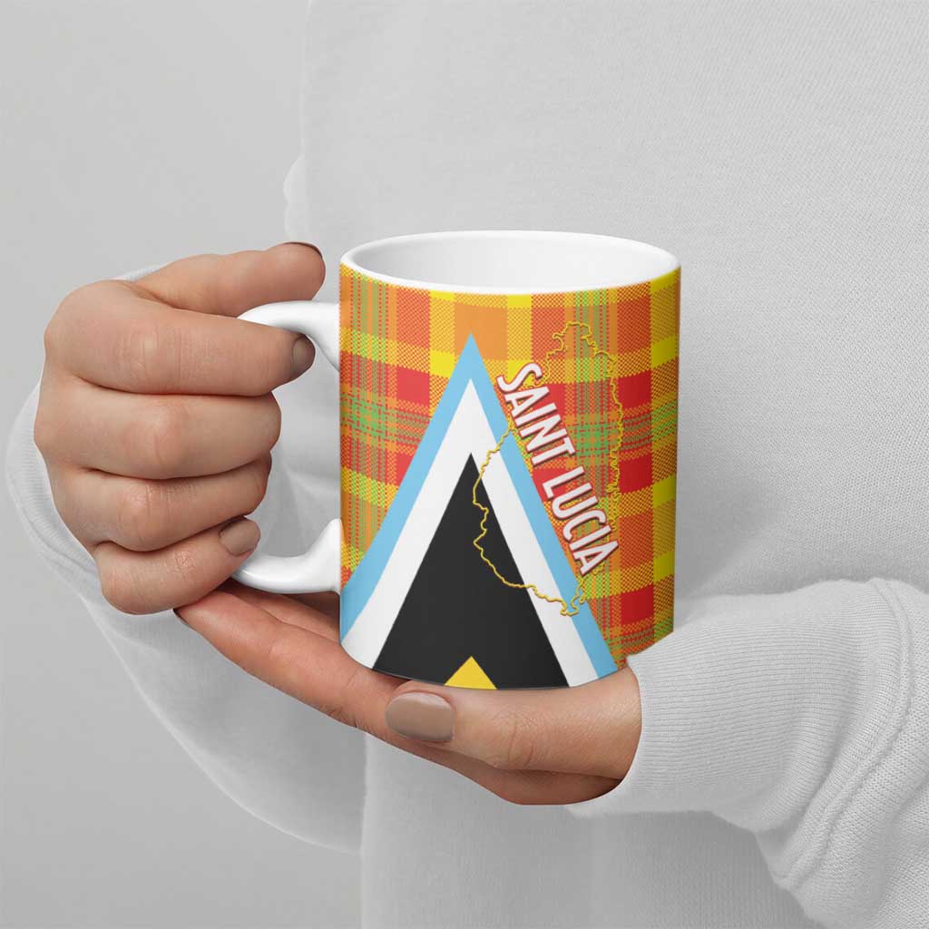 Saint Lucia Creole Day Ceramic Mug Bon Fete Jounen Kweyol Madras Pattern - Wonder Print Shop
