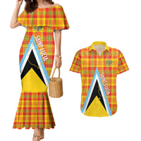 Saint Lucia Creole Day Couples Matching Mermaid Dress and Hawaiian Shirt Bon Fete Jounen Kweyol Madras Pattern - Wonder Print Shop