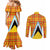 Saint Lucia Creole Day Couples Matching Mermaid Dress and Long Sleeve Button Shirt Bon Fete Jounen Kweyol Madras Pattern - Wonder Print Shop