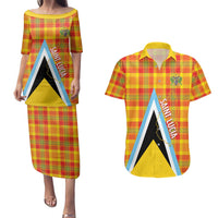 Saint Lucia Creole Day Couples Matching Puletasi and Hawaiian Shirt Bon Fete Jounen Kweyol Madras Pattern - Wonder Print Shop
