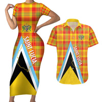 Saint Lucia Creole Day Couples Matching Short Sleeve Bodycon Dress and Hawaiian Shirt Bon Fete Jounen Kweyol Madras Pattern - Wonder Print Shop
