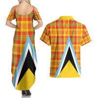 Saint Lucia Creole Day Couples Matching Summer Maxi Dress and Hawaiian Shirt Bon Fete Jounen Kweyol Madras Pattern - Wonder Print Shop