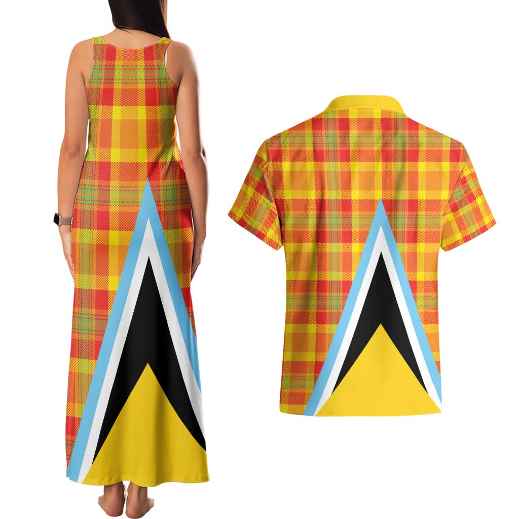 Saint Lucia Creole Day Couples Matching Tank Maxi Dress and Hawaiian Shirt Bon Fete Jounen Kweyol Madras Pattern - Wonder Print Shop