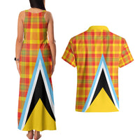 Saint Lucia Creole Day Couples Matching Tank Maxi Dress and Hawaiian Shirt Bon Fete Jounen Kweyol Madras Pattern - Wonder Print Shop