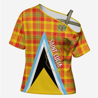 Saint Lucia Creole Day Cross Shoulder Shirt Bon Fete Jounen Kweyol Madras Pattern - Wonder Print Shop