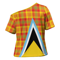 Saint Lucia Creole Day Cross Shoulder Shirt Bon Fete Jounen Kweyol Madras Pattern - Wonder Print Shop