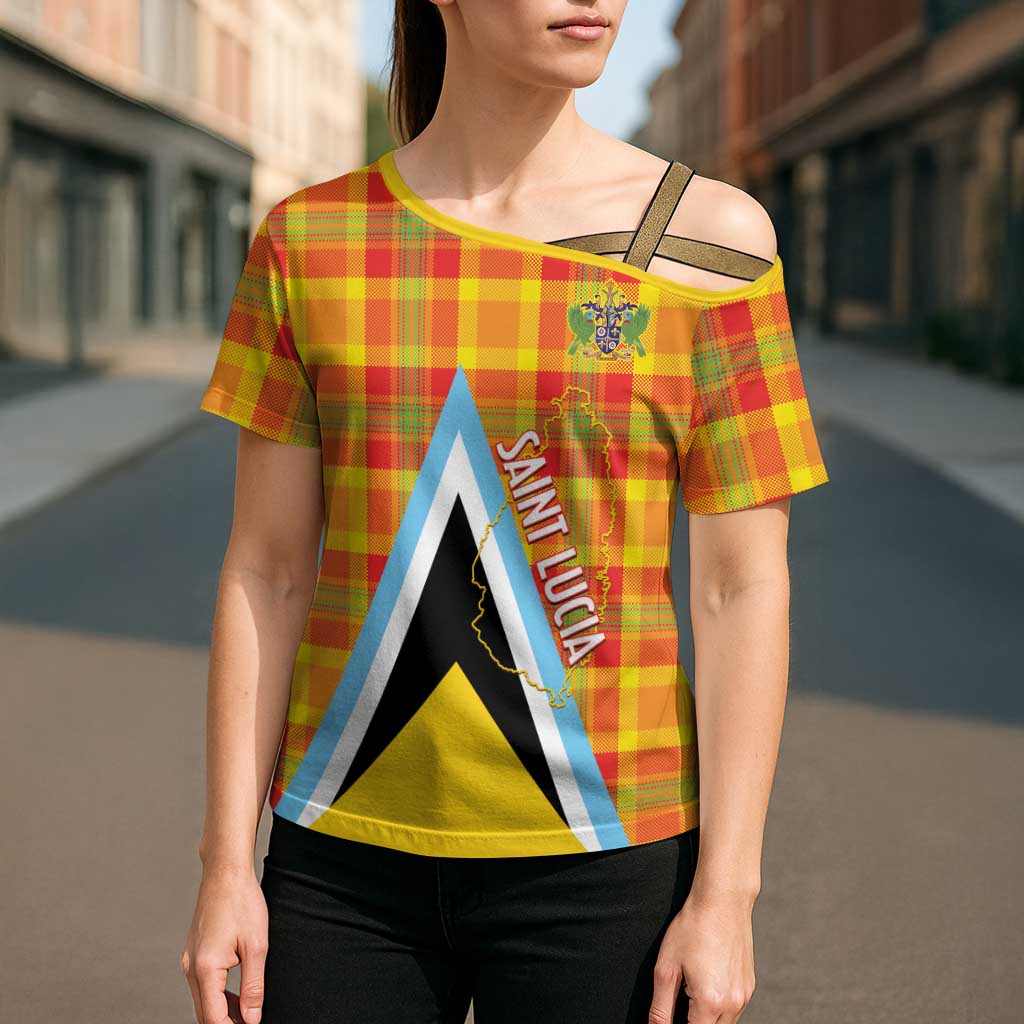 Saint Lucia Creole Day Cross Shoulder Shirt Bon Fete Jounen Kweyol Madras Pattern - Wonder Print Shop