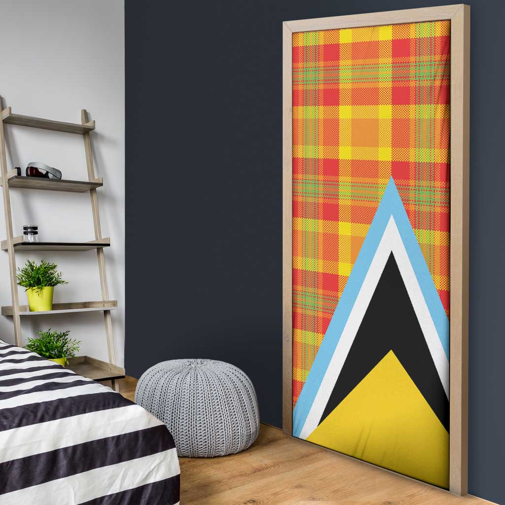Saint Lucia Creole Day Door Cover Bon Fete Jounen Kweyol Madras Pattern - Wonder Print Shop