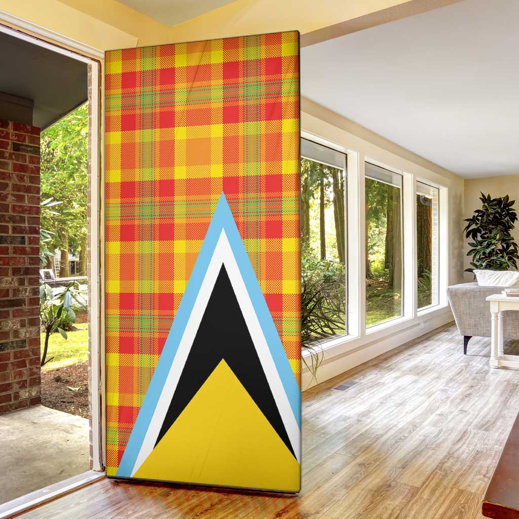 Saint Lucia Creole Day Door Cover Bon Fete Jounen Kweyol Madras Pattern - Wonder Print Shop
