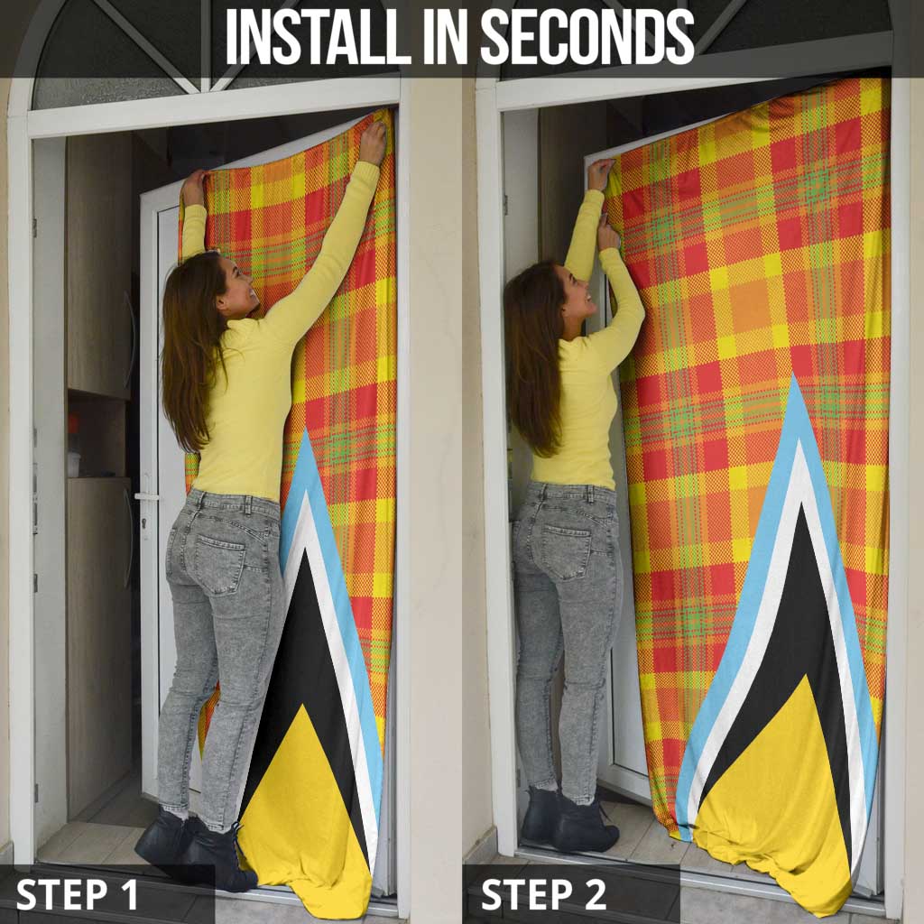 Saint Lucia Creole Day Door Cover Bon Fete Jounen Kweyol Madras Pattern - Wonder Print Shop