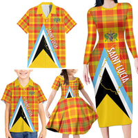 Saint Lucia Creole Day Family Matching Long Sleeve Bodycon Dress and Hawaiian Shirt Bon Fete Jounen Kweyol Madras Pattern - Wonder Print Shop