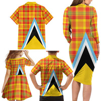 Saint Lucia Creole Day Family Matching Long Sleeve Bodycon Dress and Hawaiian Shirt Bon Fete Jounen Kweyol Madras Pattern - Wonder Print Shop