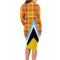 Saint Lucia Creole Day Family Matching Long Sleeve Bodycon Dress and Hawaiian Shirt Bon Fete Jounen Kweyol Madras Pattern - Wonder Print Shop