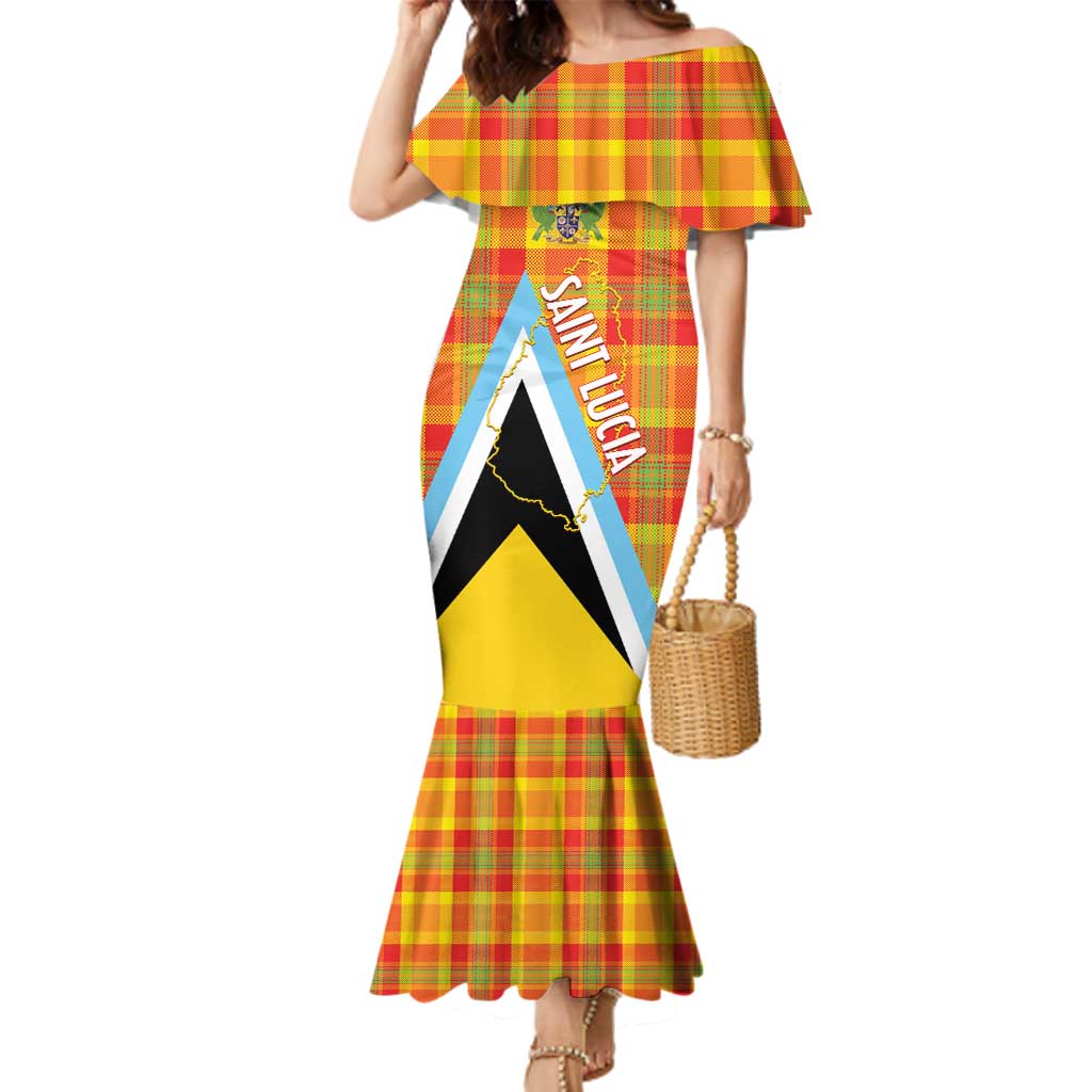 Saint Lucia Creole Day Family Matching Mermaid Dress and Hawaiian Shirt Bon Fete Jounen Kweyol Madras Pattern - Wonder Print Shop