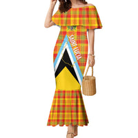 Saint Lucia Creole Day Family Matching Mermaid Dress and Hawaiian Shirt Bon Fete Jounen Kweyol Madras Pattern - Wonder Print Shop