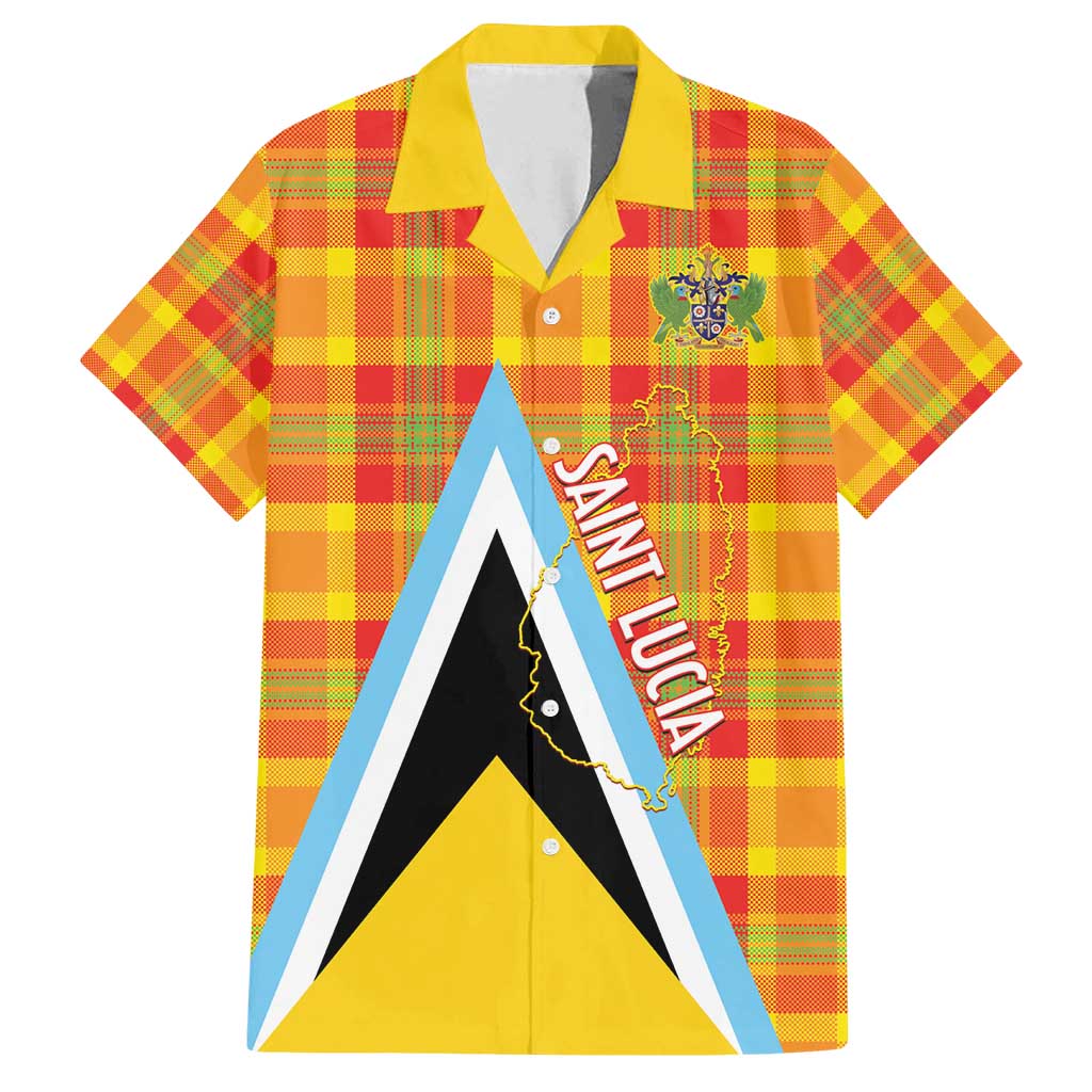 Saint Lucia Creole Day Family Matching Off Shoulder Maxi Dress and Hawaiian Shirt Bon Fete Jounen Kweyol Madras Pattern - Wonder Print Shop