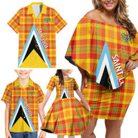 Saint Lucia Creole Day Family Matching Off Shoulder Short Dress and Hawaiian Shirt Bon Fete Jounen Kweyol Madras Pattern - Wonder Print Shop