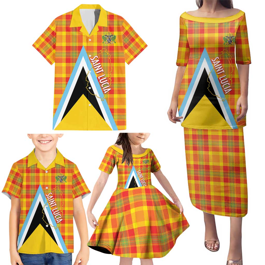 Saint Lucia Creole Day Family Matching Puletasi and Hawaiian Shirt Bon Fete Jounen Kweyol Madras Pattern - Wonder Print Shop