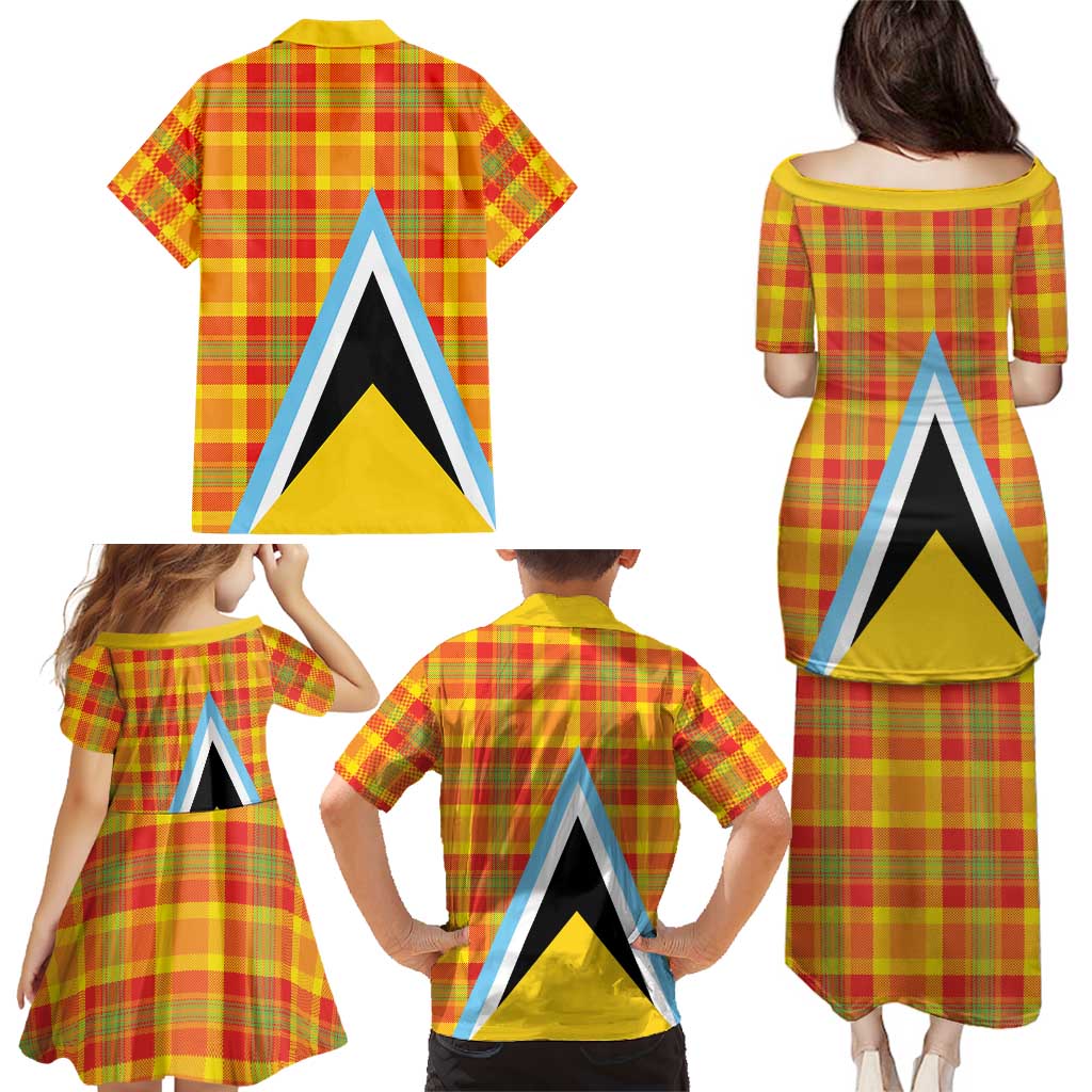 Saint Lucia Creole Day Family Matching Puletasi and Hawaiian Shirt Bon Fete Jounen Kweyol Madras Pattern - Wonder Print Shop