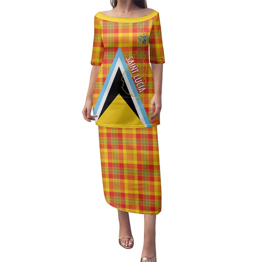 Saint Lucia Creole Day Family Matching Puletasi and Hawaiian Shirt Bon Fete Jounen Kweyol Madras Pattern - Wonder Print Shop