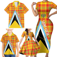 Saint Lucia Creole Day Family Matching Short Sleeve Bodycon Dress and Hawaiian Shirt Bon Fete Jounen Kweyol Madras Pattern - Wonder Print Shop