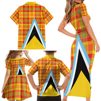 Saint Lucia Creole Day Family Matching Short Sleeve Bodycon Dress and Hawaiian Shirt Bon Fete Jounen Kweyol Madras Pattern - Wonder Print Shop