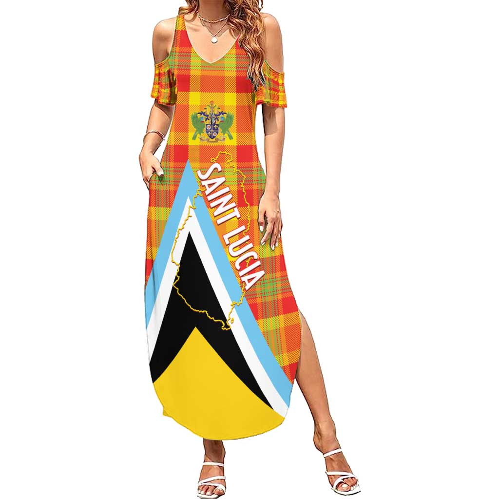 Saint Lucia Creole Day Family Matching Summer Maxi Dress and Hawaiian Shirt Bon Fete Jounen Kweyol Madras Pattern - Wonder Print Shop