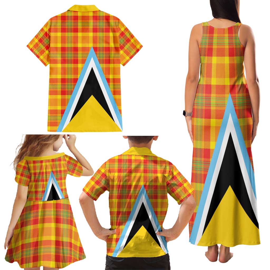 Saint Lucia Creole Day Family Matching Tank Maxi Dress and Hawaiian Shirt Bon Fete Jounen Kweyol Madras Pattern - Wonder Print Shop