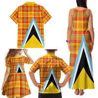 Saint Lucia Creole Day Family Matching Tank Maxi Dress and Hawaiian Shirt Bon Fete Jounen Kweyol Madras Pattern - Wonder Print Shop