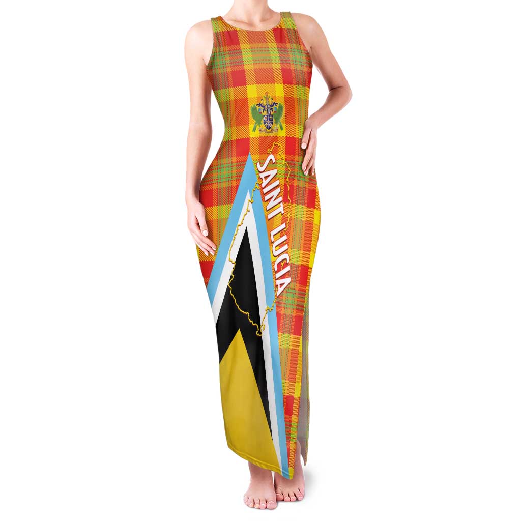 Saint Lucia Creole Day Family Matching Tank Maxi Dress and Hawaiian Shirt Bon Fete Jounen Kweyol Madras Pattern - Wonder Print Shop