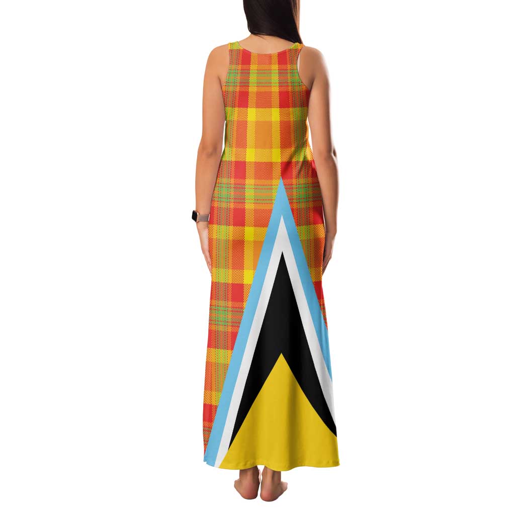 Saint Lucia Creole Day Family Matching Tank Maxi Dress and Hawaiian Shirt Bon Fete Jounen Kweyol Madras Pattern - Wonder Print Shop