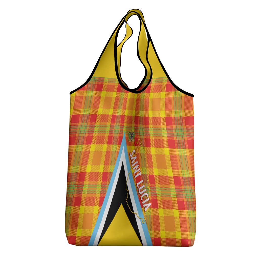 Saint Lucia Creole Day Grocery Bag Bon Fete Jounen Kweyol Madras Pattern - Wonder Print Shop