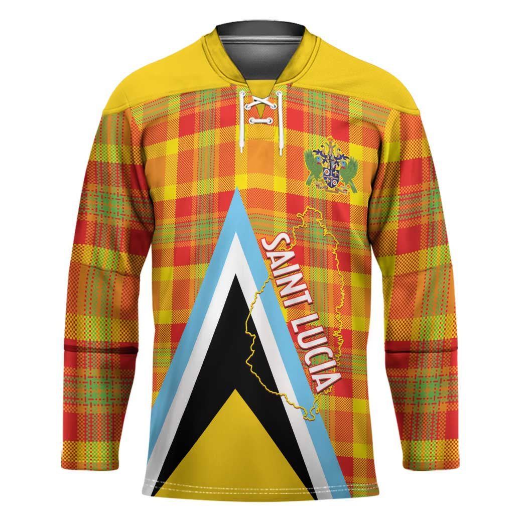 Saint Lucia Creole Day Hockey Jersey Bon Fete Jounen Kweyol Madras Pattern - Wonder Print Shop