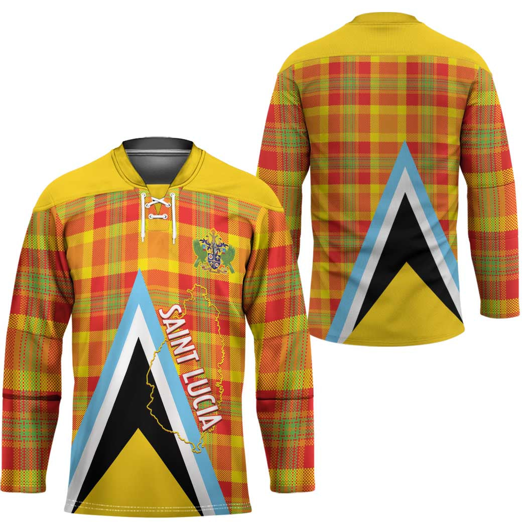 Saint Lucia Creole Day Hockey Jersey Bon Fete Jounen Kweyol Madras Pattern - Wonder Print Shop