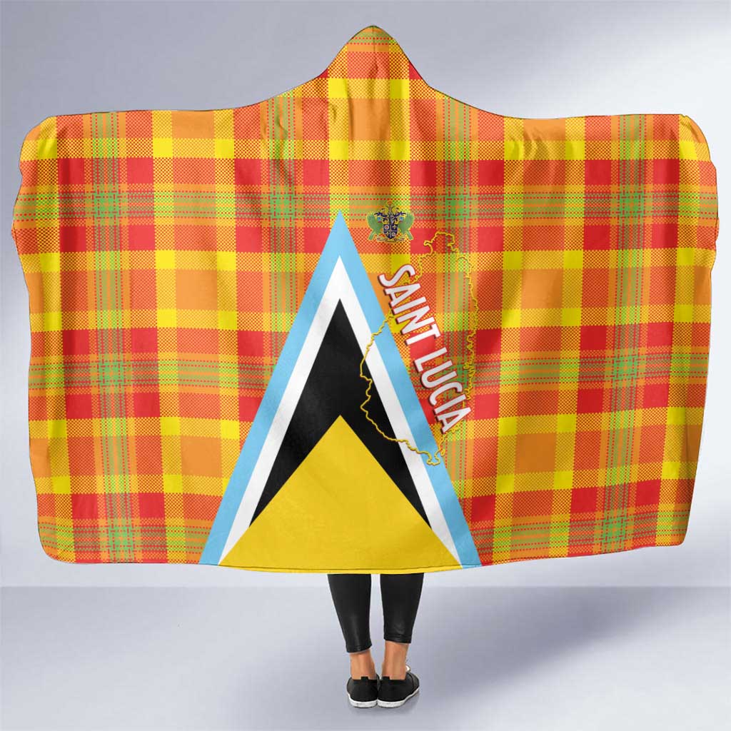 Saint Lucia Creole Day Hooded Blanket Bon Fete Jounen Kweyol Madras Pattern - Wonder Print Shop