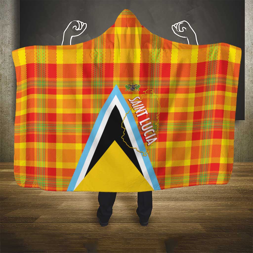 Saint Lucia Creole Day Hooded Blanket Bon Fete Jounen Kweyol Madras Pattern - Wonder Print Shop