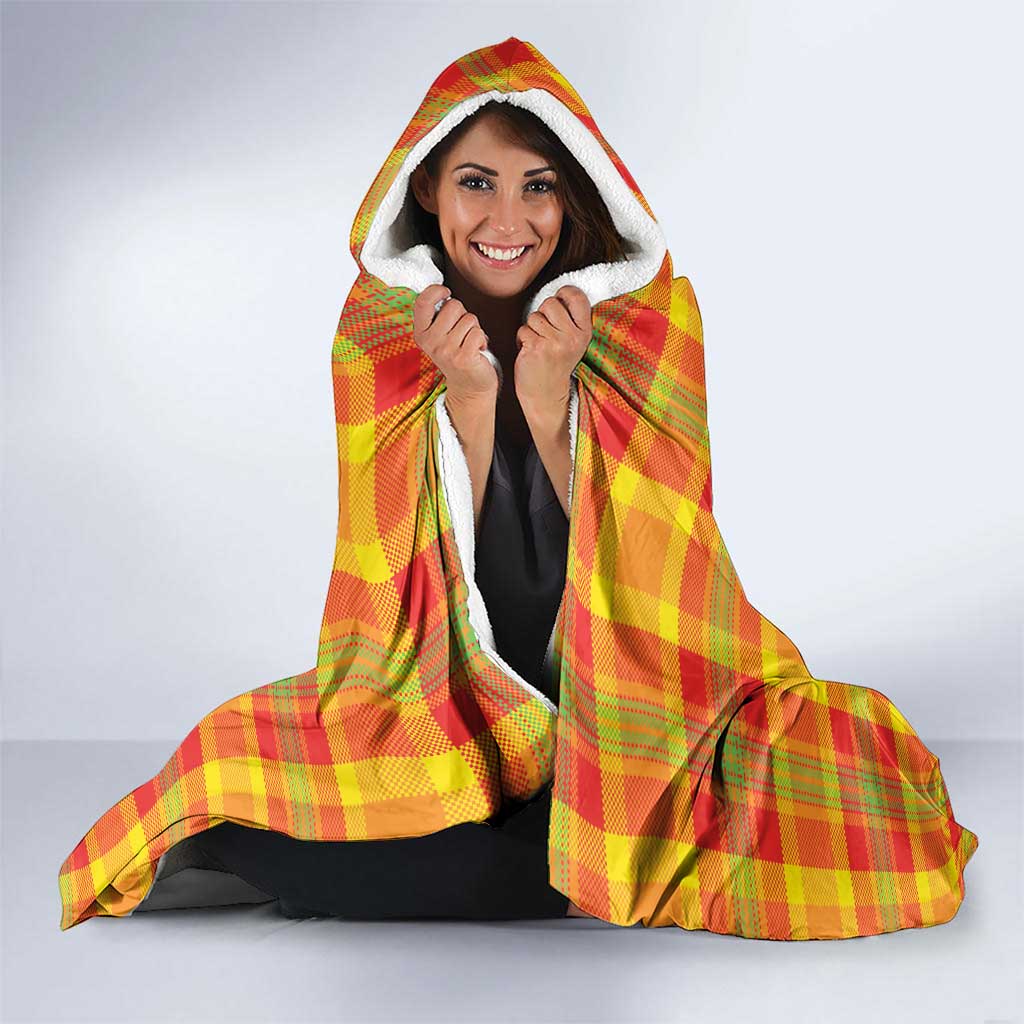 Saint Lucia Creole Day Hooded Blanket Bon Fete Jounen Kweyol Madras Pattern - Wonder Print Shop