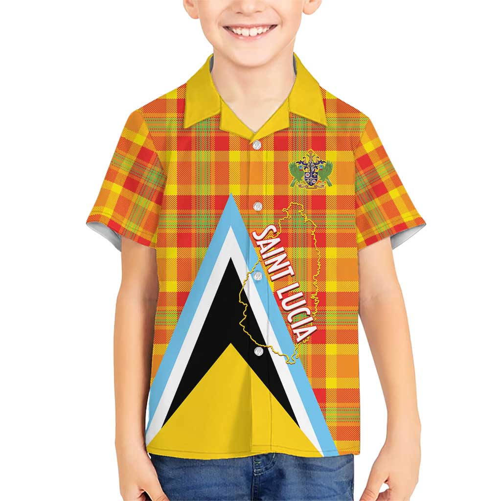 Saint Lucia Creole Day Kid Hawaiian Shirt Bon Fete Jounen Kweyol Madras Pattern - Wonder Print Shop