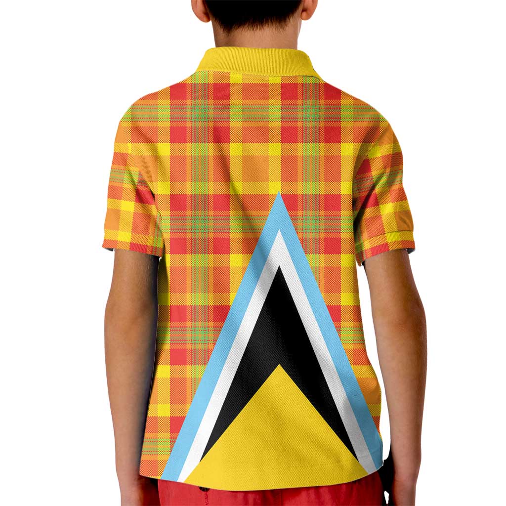 Saint Lucia Creole Day Kid Polo Shirt Bon Fete Jounen Kweyol Madras Pattern - Wonder Print Shop