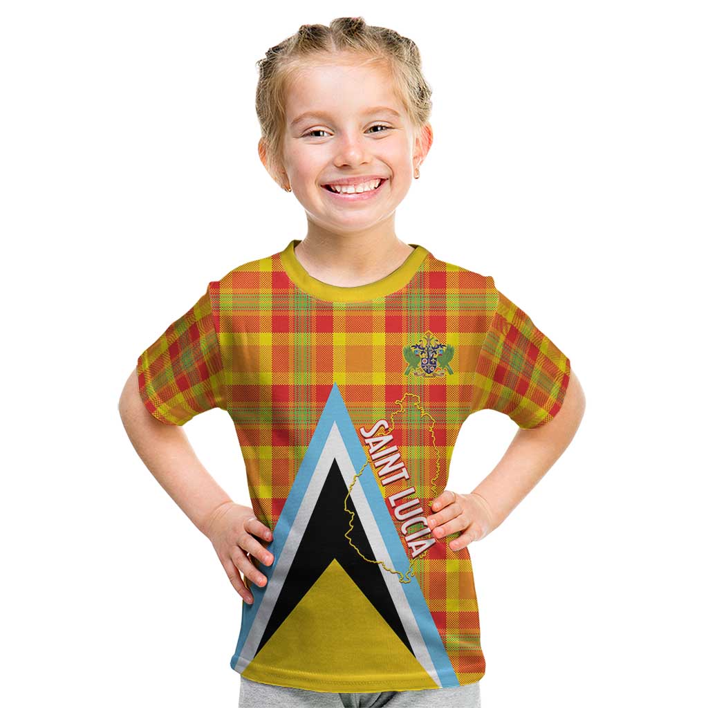 Saint Lucia Creole Day Kid T Shirt Bon Fete Jounen Kweyol Madras Pattern - Wonder Print Shop
