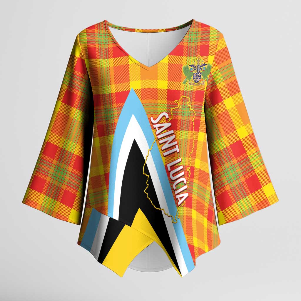 Saint Lucia Creole Day Kimono Sleeve Blouse Bon Fete Jounen Kweyol Madras Pattern - Wonder Print Shop