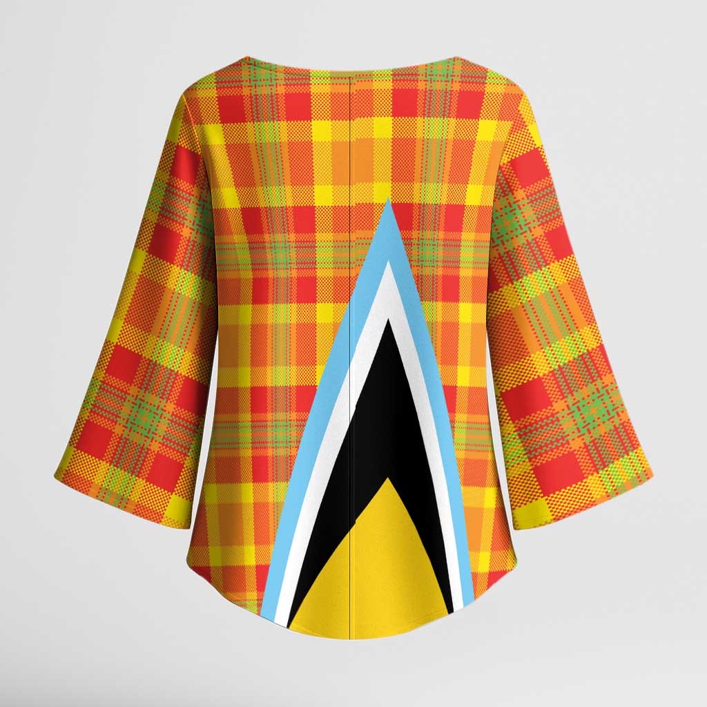 Saint Lucia Creole Day Kimono Sleeve Blouse Bon Fete Jounen Kweyol Madras Pattern - Wonder Print Shop