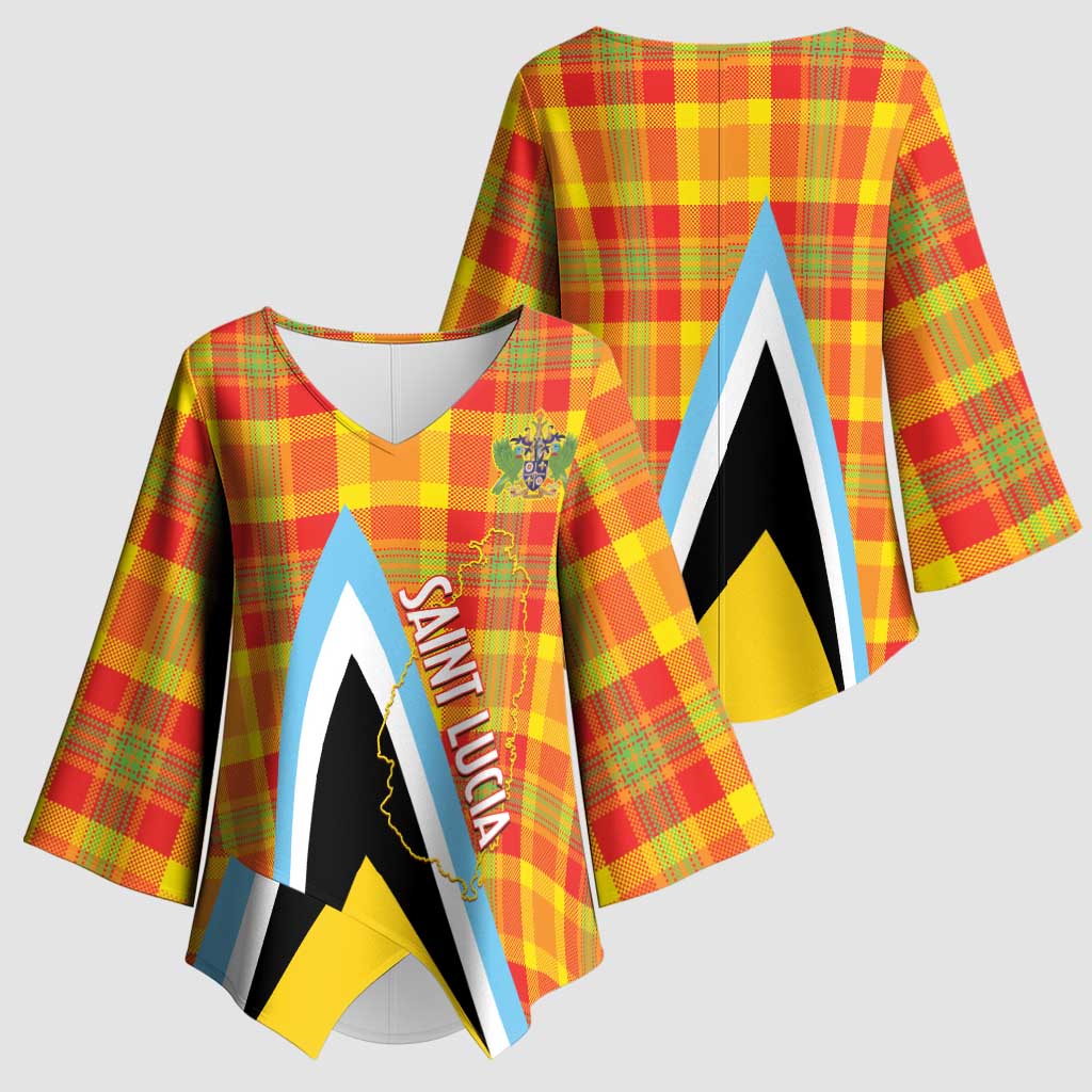 Saint Lucia Creole Day Kimono Sleeve Blouse Bon Fete Jounen Kweyol Madras Pattern - Wonder Print Shop