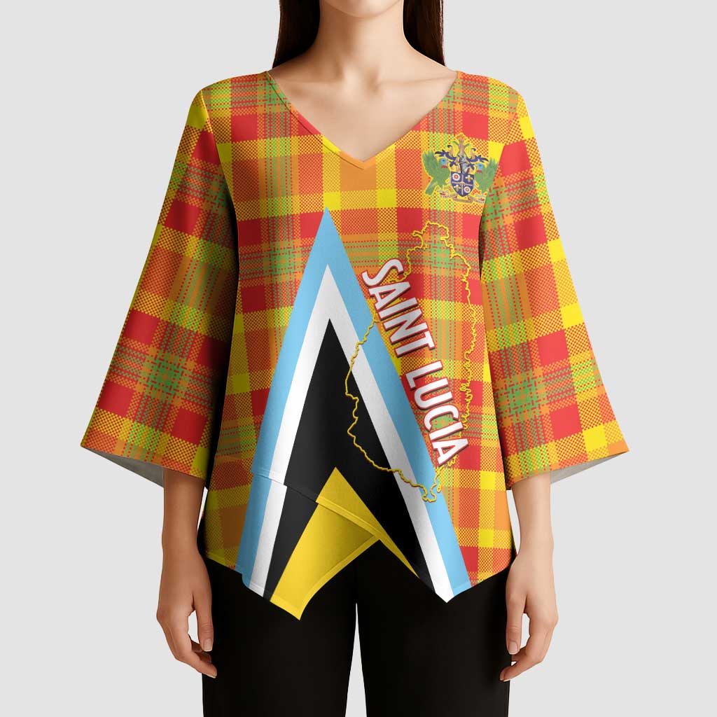 Saint Lucia Creole Day Kimono Sleeve Blouse Bon Fete Jounen Kweyol Madras Pattern - Wonder Print Shop