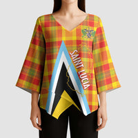 Saint Lucia Creole Day Kimono Sleeve Blouse Bon Fete Jounen Kweyol Madras Pattern - Wonder Print Shop