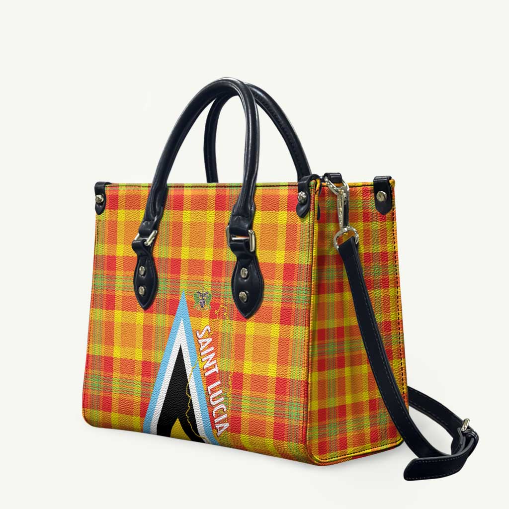 Saint Lucia Creole Day Leather Bag Bon Fete Jounen Kweyol Madras Pattern - Wonder Print Shop
